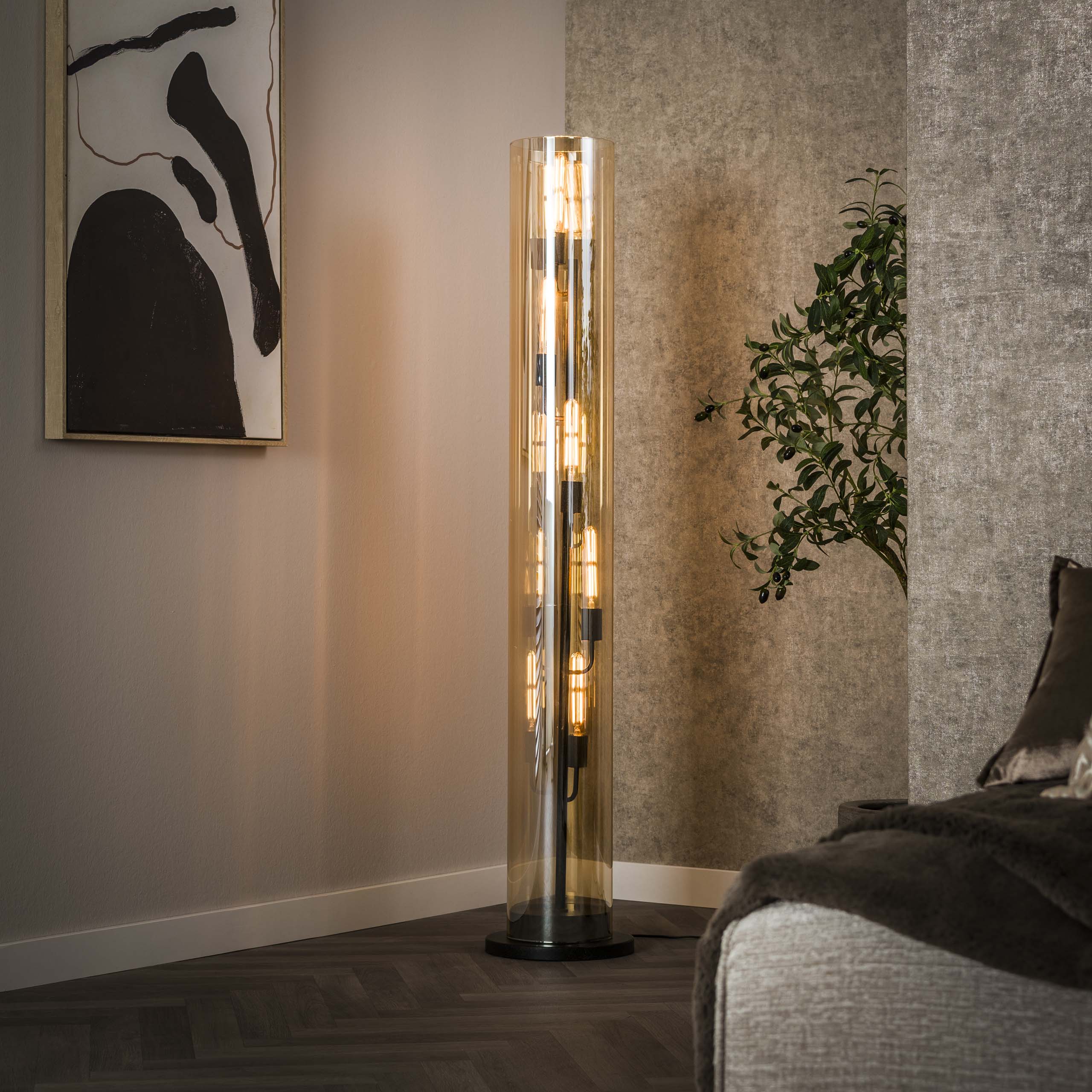 Floor lamp 5L tube amber glass / Artic black