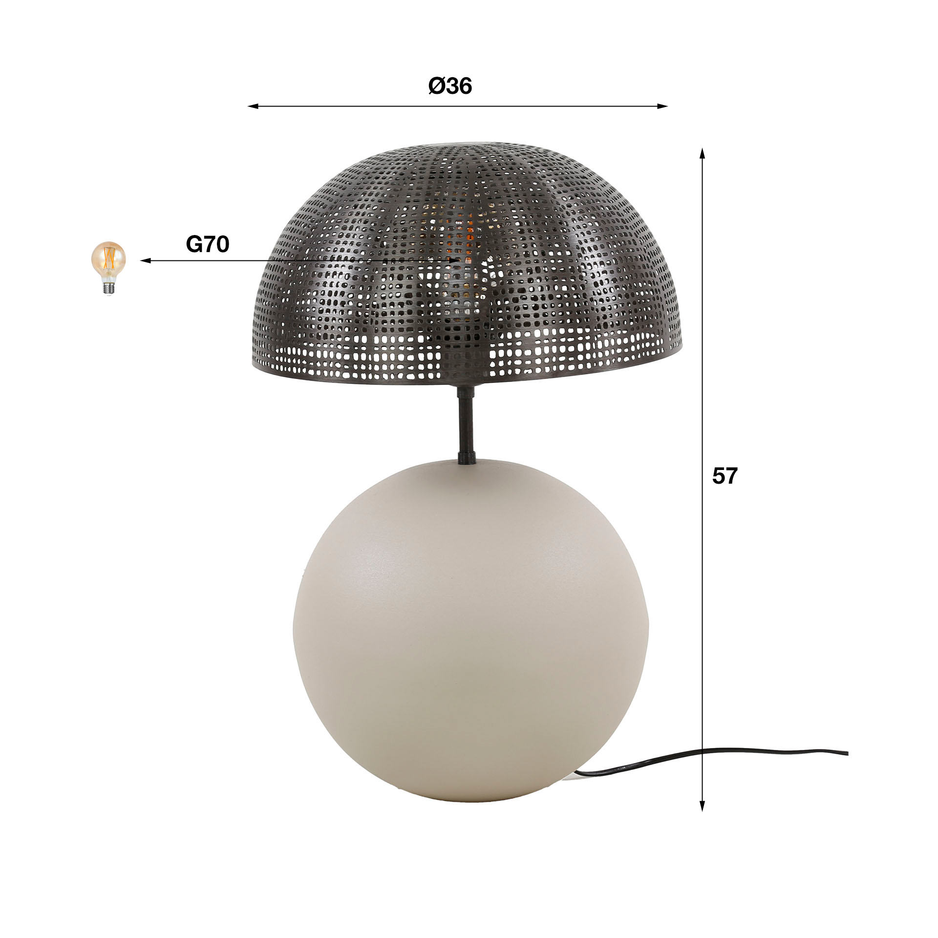 Table lamp 1L sphere natural L / Natural gray