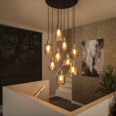 Hanging lamp 9L leaf stepped / Amber-colored glass