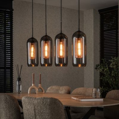 Hanging lamp 4L smoke glass-perforated steel / Artic black