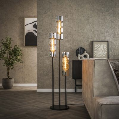 Floor lamp 3L stepped cylinder glass / Artic black